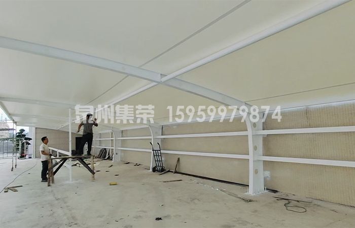福建厂区7字形带水槽膜结构停车棚施工图